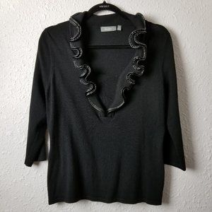 Neiman Marcus Ruffle Collar Sweater